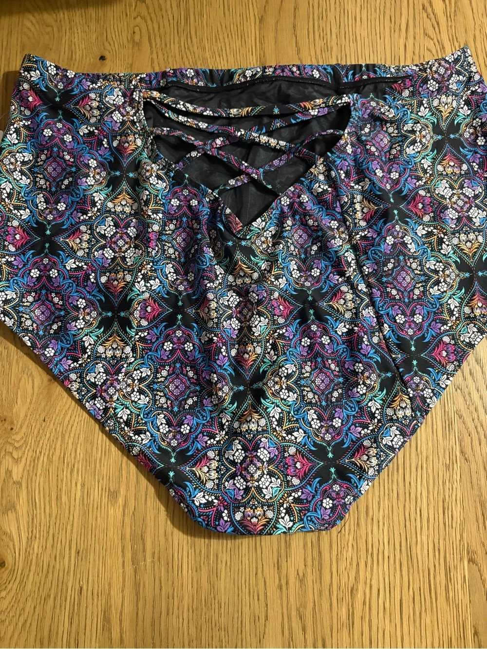 torrid High-Waist Bikini Bottom in Black with Purple & Blue Mosaic Print